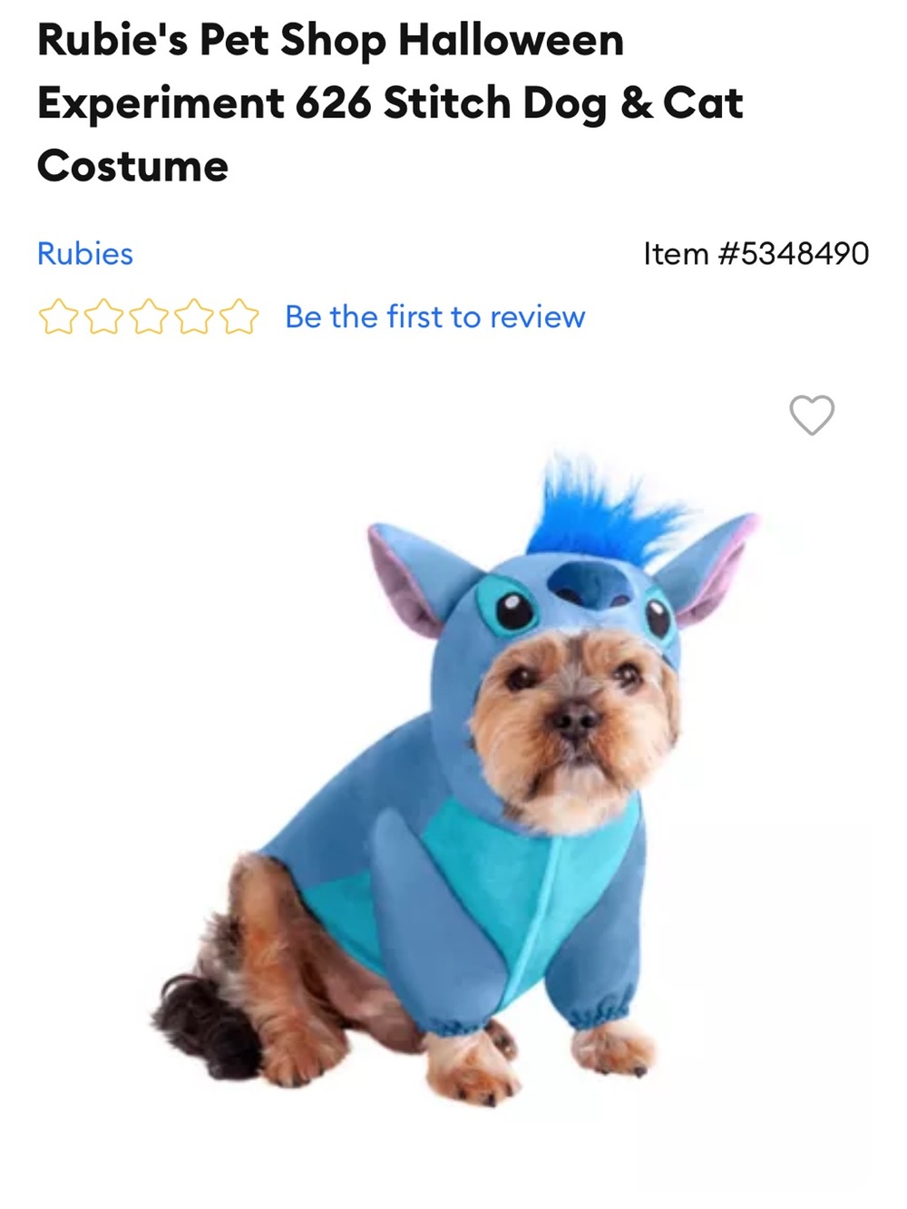 Rubie's Blue & Teal Stitch Pet Costume for Kids